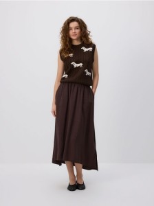 Spódnica midi z modalem - ciemnobrązowy
