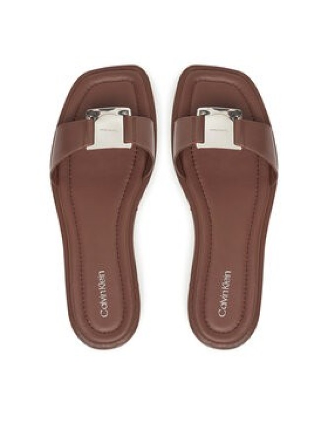 Calvin Klein Klapki Flat Slide W/Ck Hw Big - Lth HW0HW02482 Brązowy