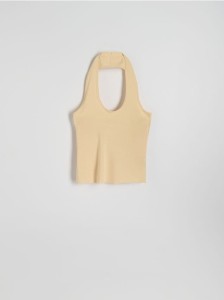 Top z dekoltem halter - beżowy