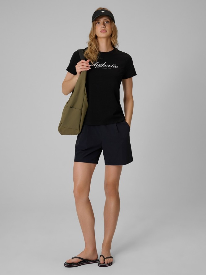 4F T-shirt regular z nadrukiem damski - czarny XL