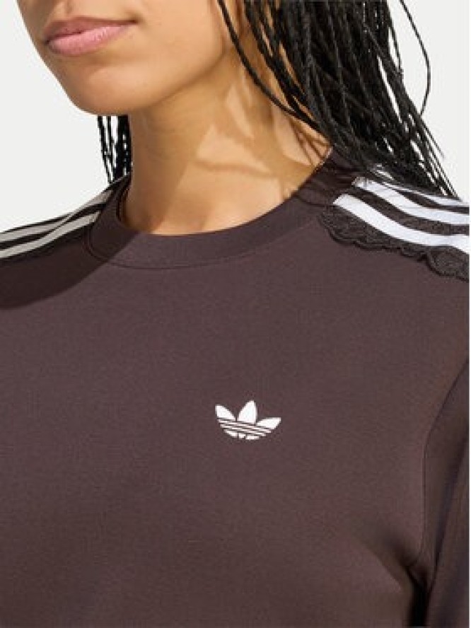 adidas T-Shirt Lace 3 Stripes LG4261 Brązowy Regular Fit