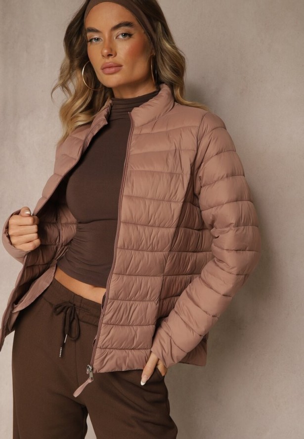 Beżowa Casualowa Kurtka Ozdobiona Pikowaniem Nelionea