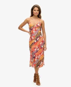 superdry Sukienka midi typu slip z nadrukiem i regulowanymi ramiączkami