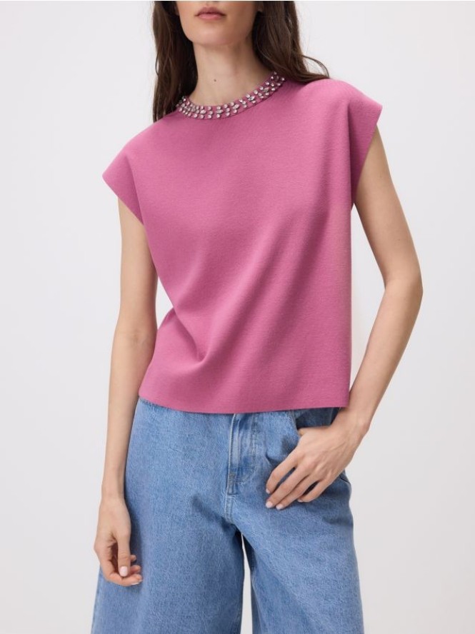 Bluzka z ozdobnymi kamieniami - jasnofioletowy