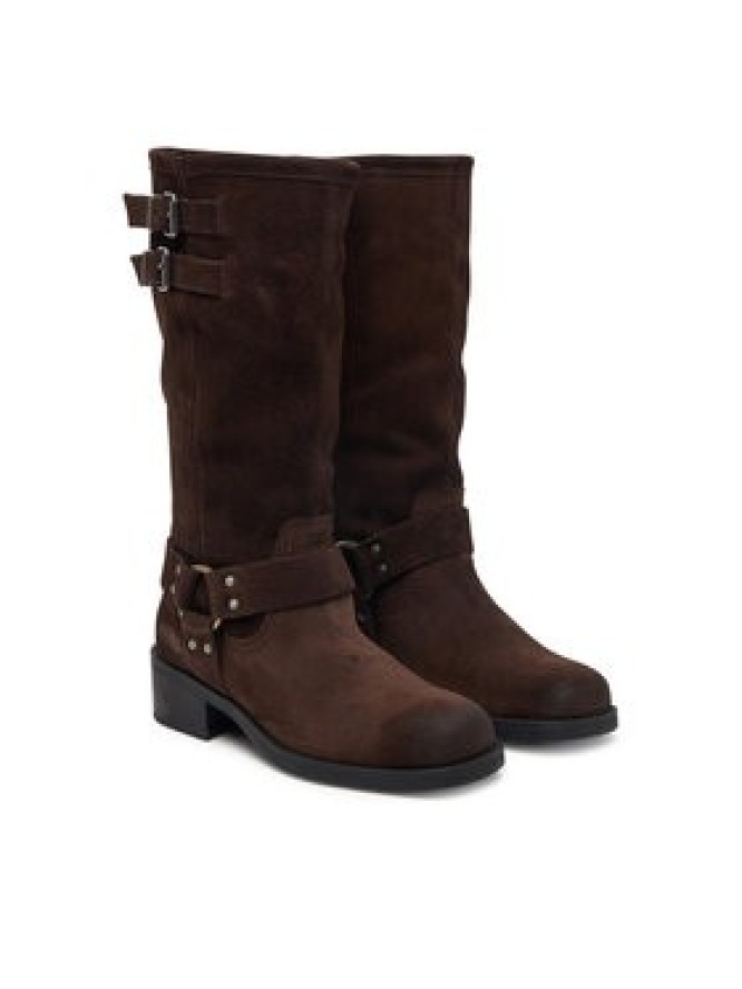 Tommy Jeans Oficerki Tjw Brushed Suede Biker Boots EN0EN03110 Brązowy ciemny