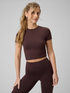 4F T-shirt slim gładki damski - brązowy L