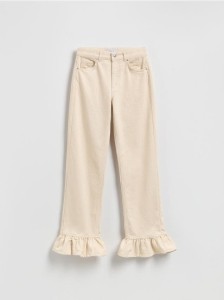 Jeansy z falbankami - kremowy