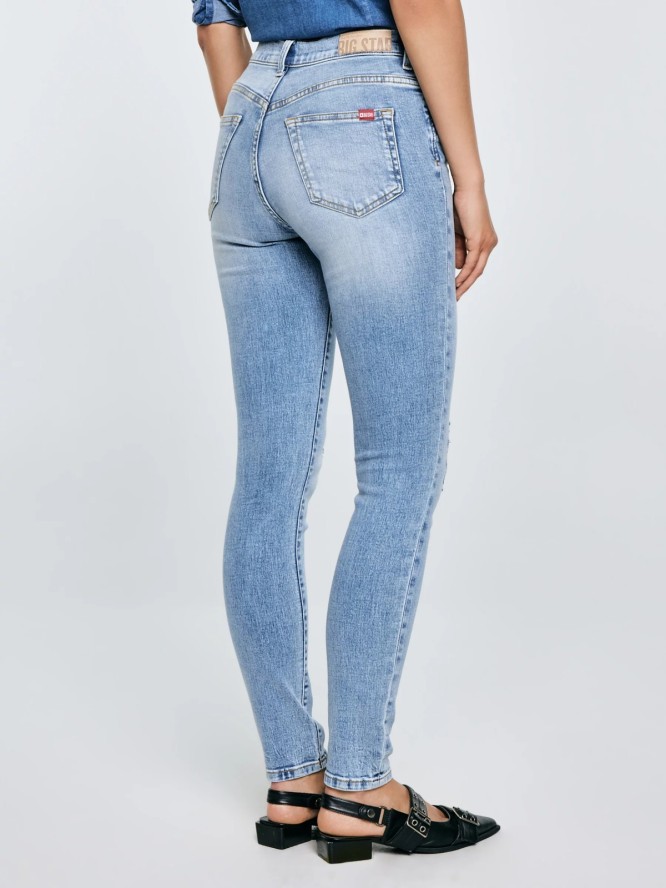 Jeansy damskie z wysokim stanem z przetarciami jasnoniebieskie Adela High Waist 156