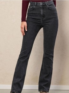 Jeansy flare mid waist - szary