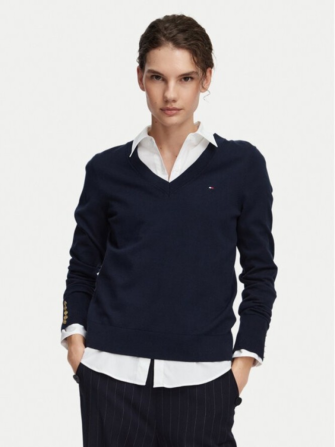 Tommy Hilfiger Sweter Jersy Wine WW0WW40098 Granatowy Regular Fit