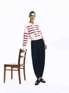 Bawełniany kardigan w paski - czerwony