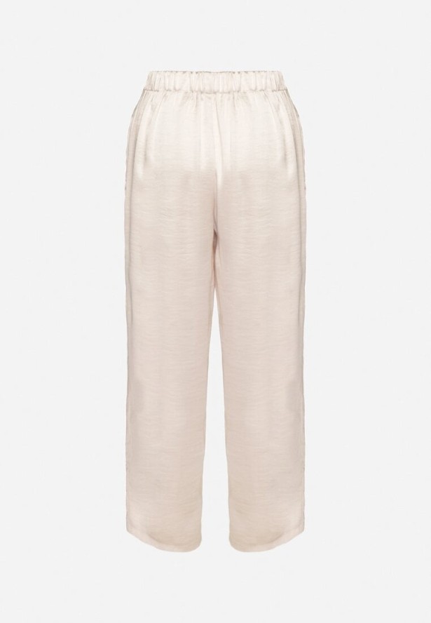 Jasnobeżowe Satynowe Spodnie w Eleganckim Stylu z Szeroką Nogawką Liovene