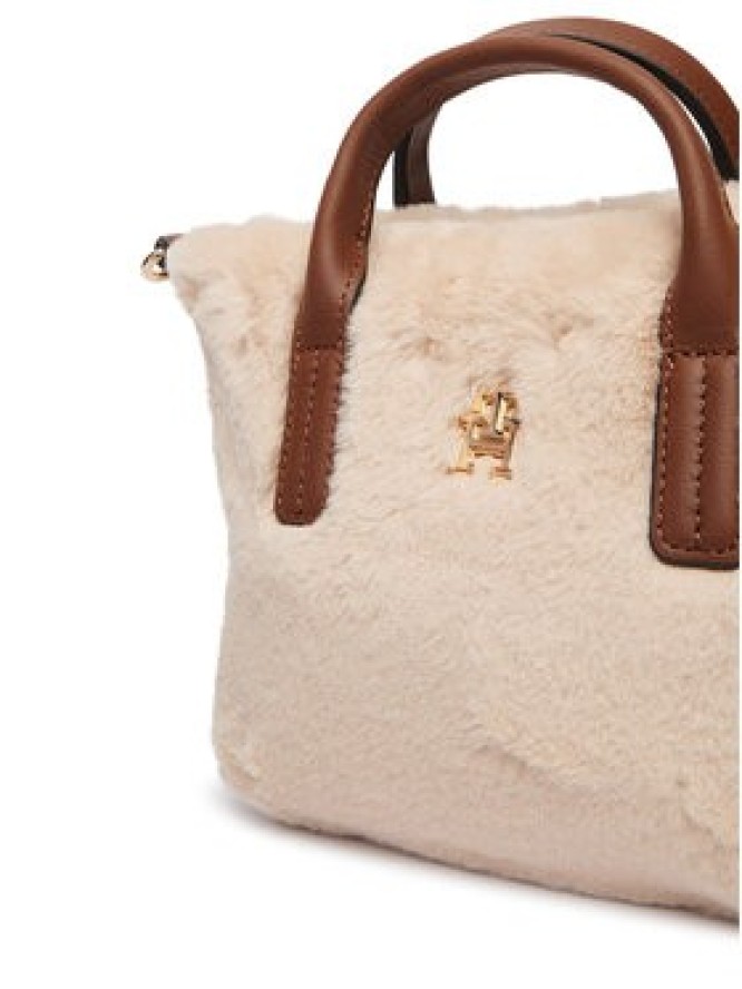Tommy Hilfiger Torebka Popette Micro Tote Faux Fur AW0AW19311 Beżowy jasny