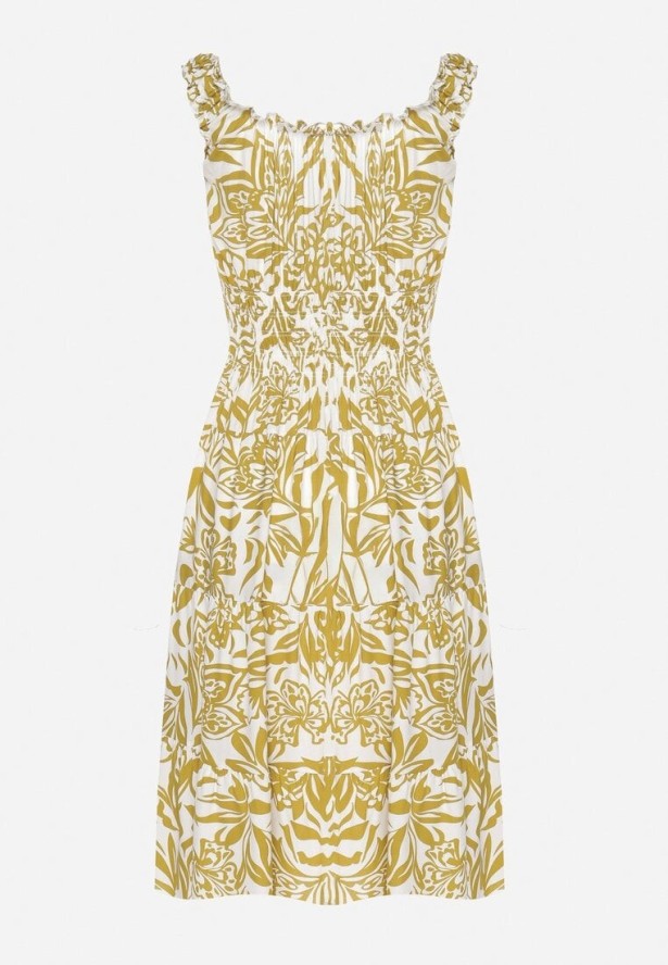 Jasnozielona Bawełniana Sukienka Rozkloszowana Ozdobiona Guzikami Lisavena