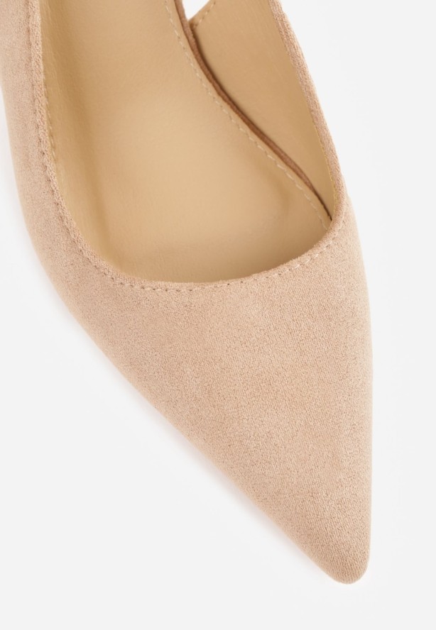 Beżowe Szpilki Slingback na Klepsydrowym Obcasie Vedera