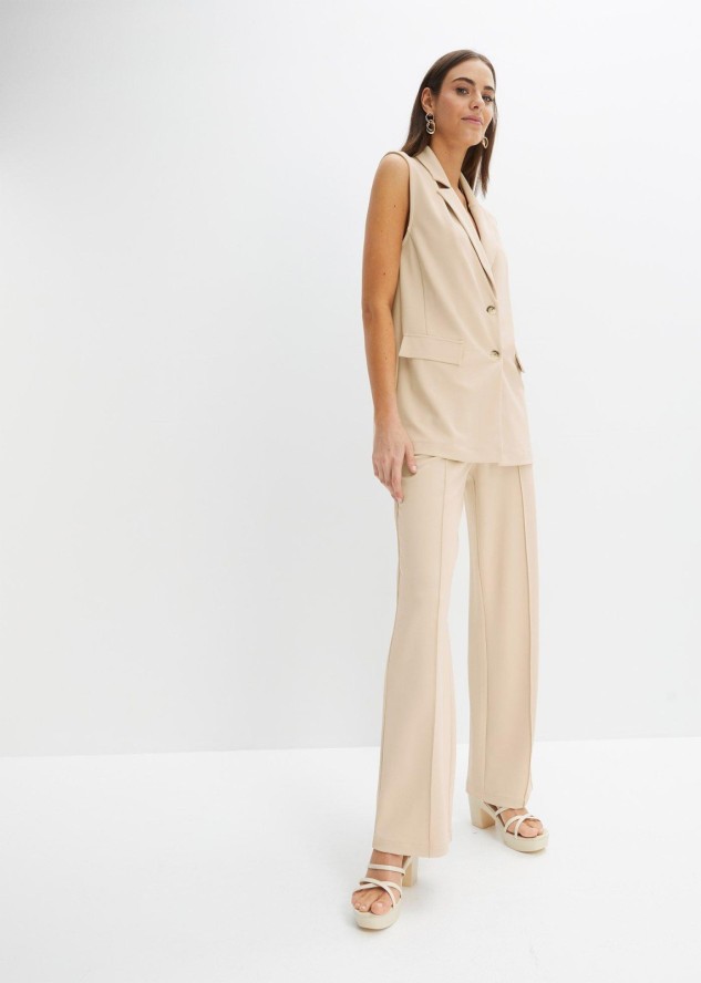 Spodnie z elastyczną gumką w talii z grubej dzianiny interlock