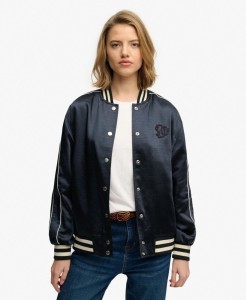 superdry Kurtka Bomber Varsity Satin dopasowana – ECLIPSE NAVY