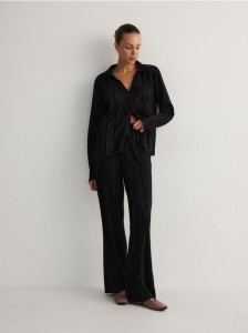 Plisowane spodnie wide leg - czarny