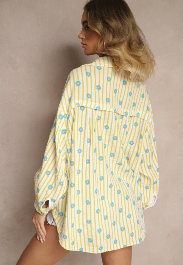 Żółta Koszula z Bawełny ze Wzorem Pasków i Kwiatów Naphera