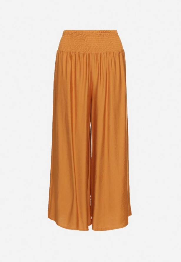 Pomarańczowe Wiskozowe Szerokie Spodnie z Wysokim Stanem Orrilia