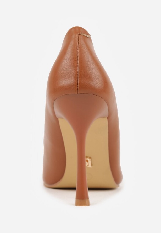 Brązowe Szpilki Vices z Wkładką ze Skóry Naturalnej Ozdobione Klamrą Miava