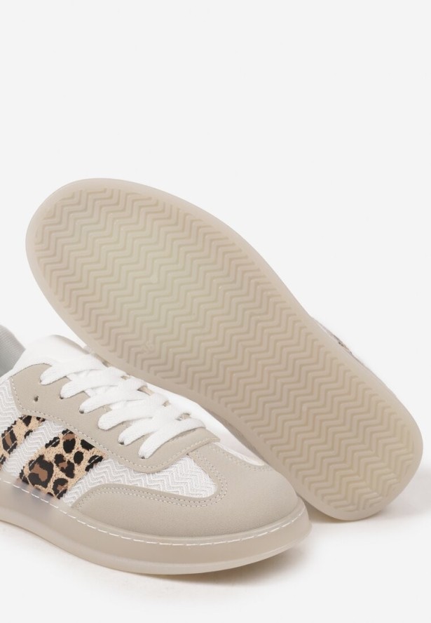 Beżowe Sneakersy w Stylu Tenisówek z Paskami w Panterkę Eleaniria