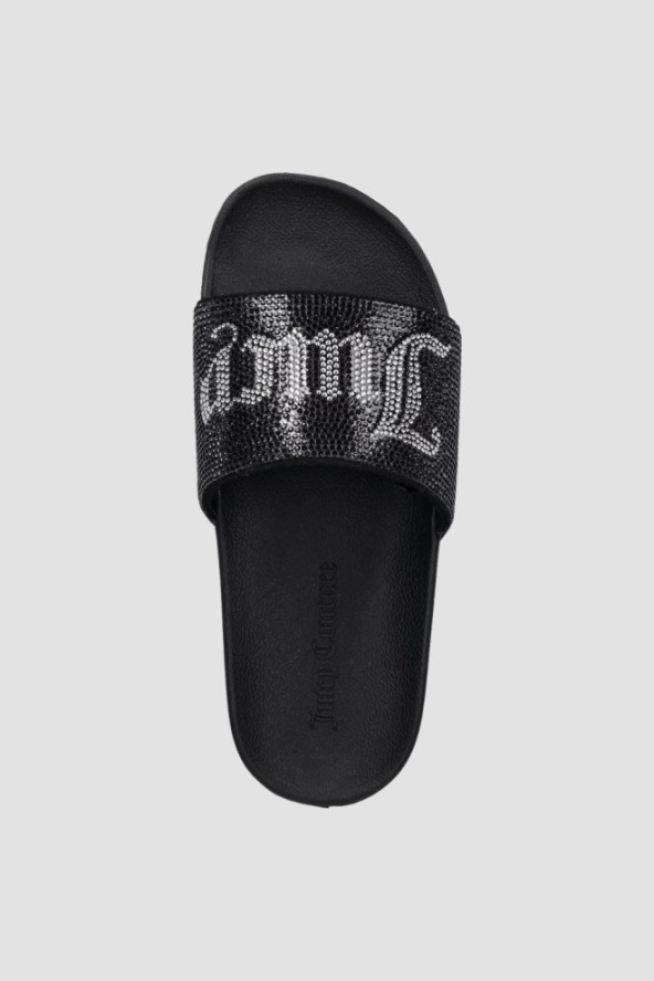 JUICY COUTURE Czarne klapki damskie z cyrkoniami Donna Slider, Rozmiar 37
