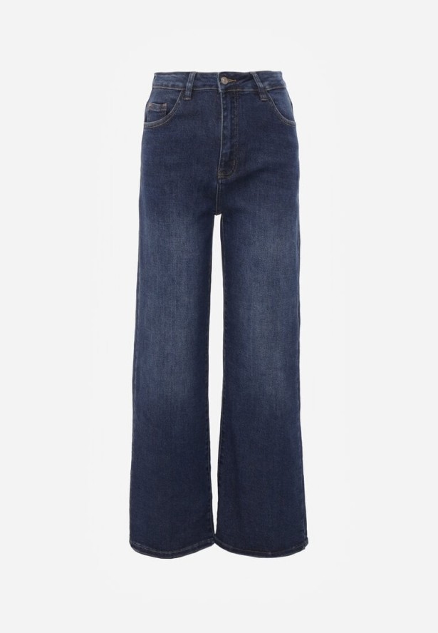 Niebieskie Jeansy Wide Leg Regular Waist z Bawełną i Domieszką Wiskozy Petocea