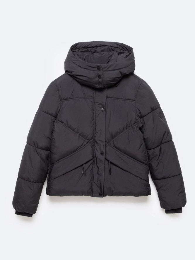 Kurtka damska pikowana z odpinanym kapturem czarna Kelviana 906