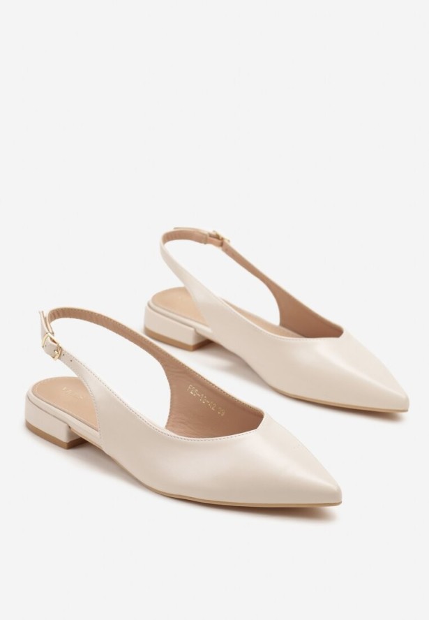 Beżowe Sandały Vices ze Skórzaną Wkładką i Noskiem w Szpic Lisellia