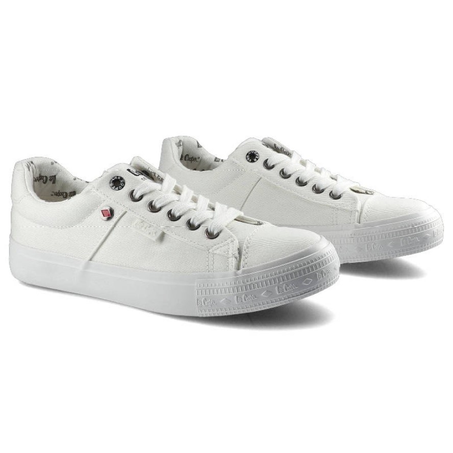 Trampki damskie Lee Cooper, sznurowany fason cholewka tekstylna niska cholewka przed kostkę gładka minimalistyczna forma gruba płaska podeszwa lekka