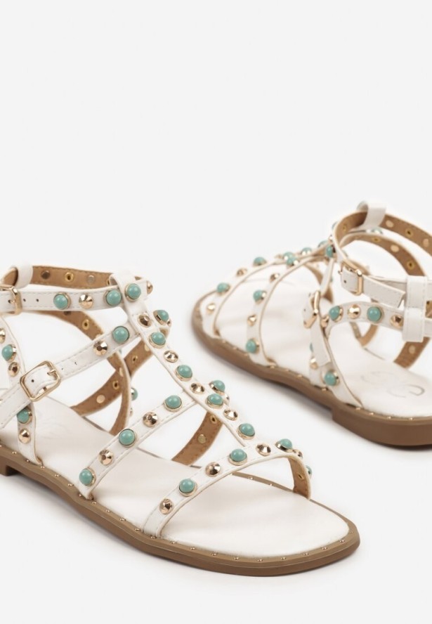 Białe Sandały Typu Rzymianki z Koralikami Parmoi