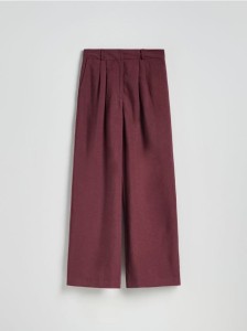 Szerokie spodnie z lnem - ciemnobrązowy