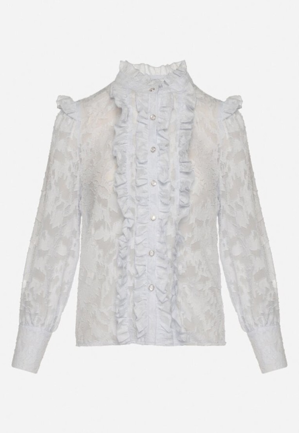 Niebieska Koszula z Koronki z Ozdobnymi Guzikami Zelmi