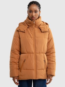 Kurtka damska pikowana z kapturem brązowa Mirake 802