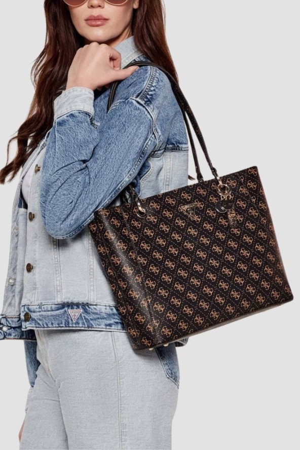 GUESS Brązowa damska shopperka logowana Noelle Tote