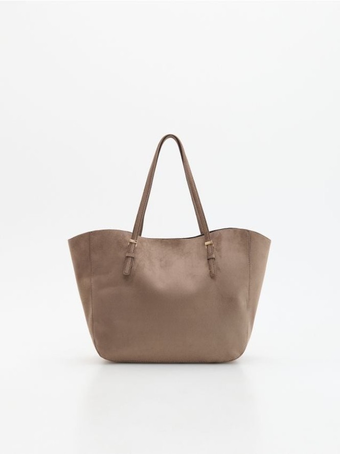 Torebka shopper z imitacji zamszu - beżowy