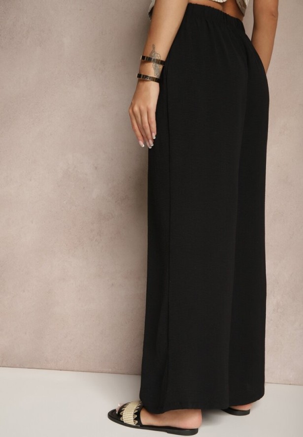 Czarne Szerokie Spodnie Typu Palazzo High Waist Araneira