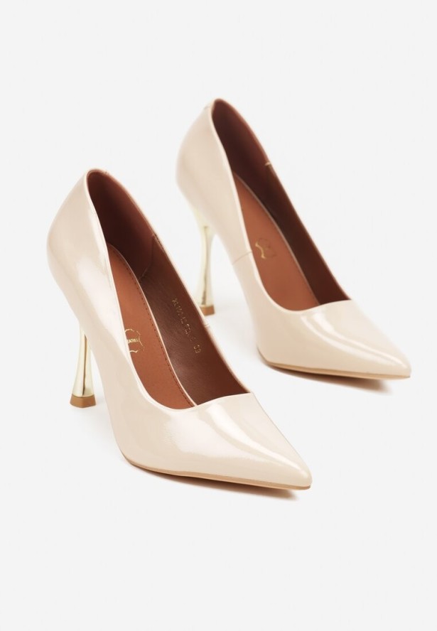 Jasnobeżowe Szpilki Vices na Klepsydrowym Obcasie ze Skórzaną Wkładką Witene