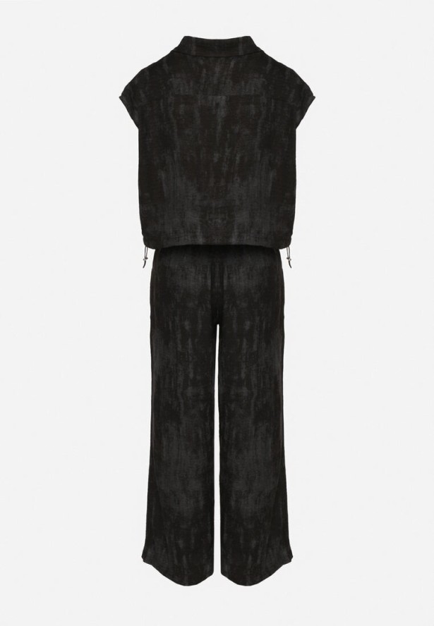 Czarny Komplet Koszula z Kieszeniami i Szerokie Spodnie Noltebis