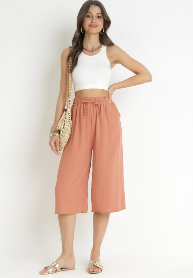 Różowe Szerokie Spodnie z Gumką w Pasie Sliverta