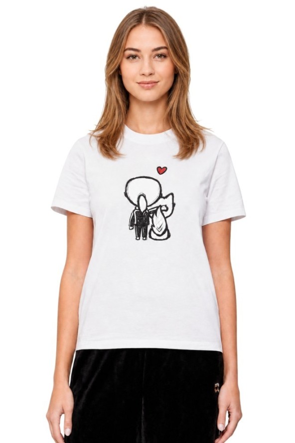 KARL LAGERFELD Biały damski t-shirt z nadrukiem Ikon Valentine, Rozmiar S