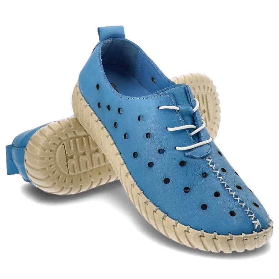 Niebieskie Półbuty Artiker Damskie Skórzane Modne Buty