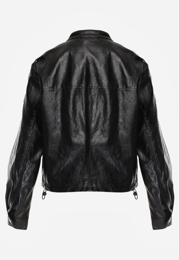 Czarna Kurtka Ramoneska Bomberka Ściągana po Bokach Salanthe