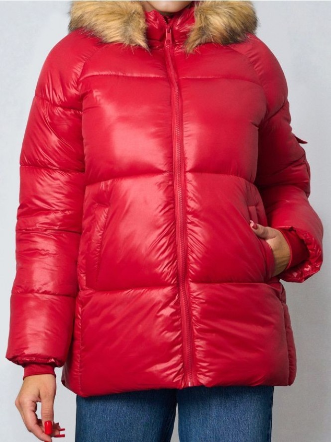 Pikowana kurtka puffer - czerwony