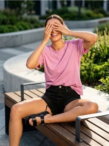 Koszulka z efektem sprania - różowy