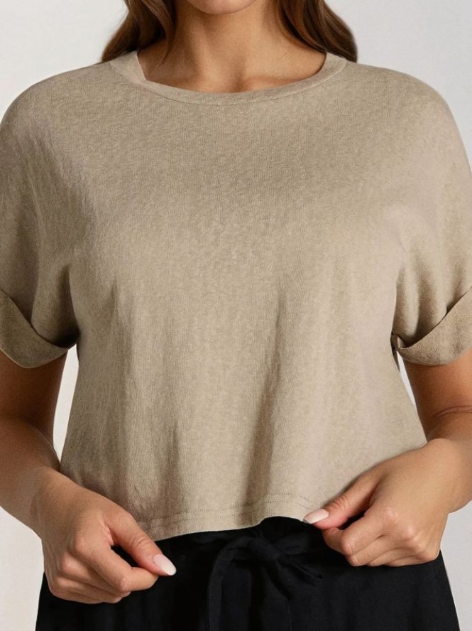 Koszulka boxy - beżowy