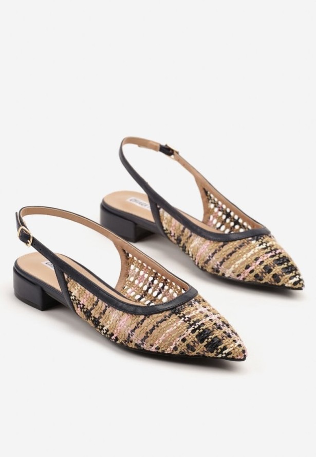 Granatowe Sandały Bez Pięty z Szydełkową Cholewką Siloti