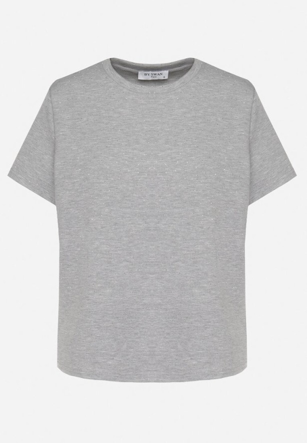 Szary T-shirt z Wiskozą Ozdobiony Cyrkoniami Hirritia