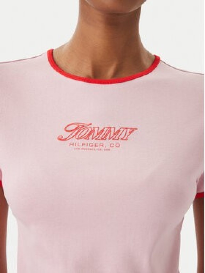 Tommy Hilfiger T-Shirt Logo Graphic Ringer WW0WW49245 Różowy jasny Slim Fit
